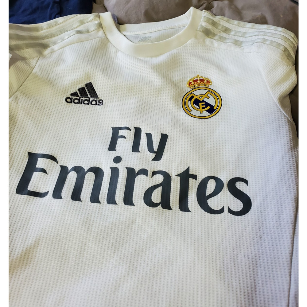 Adidas Real Madrid Ronaldo #7 Jersey Boys Medium Fly Emirates White With Stains